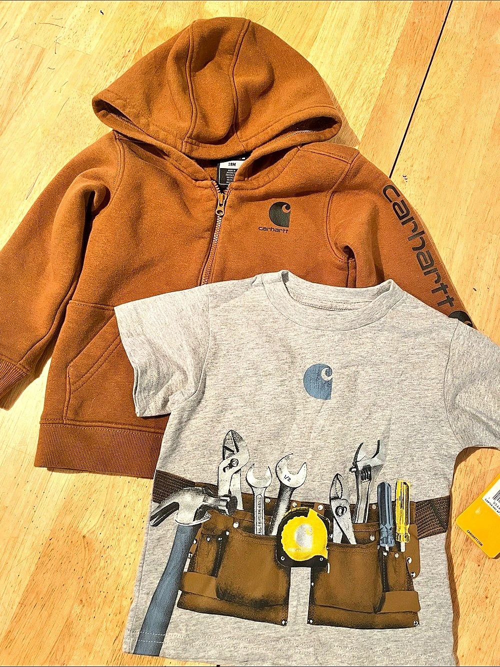 Carhartt Toddler Tool Belt Graphic T-Shirt and Carhartt Brown Hoodie Bundle Tee